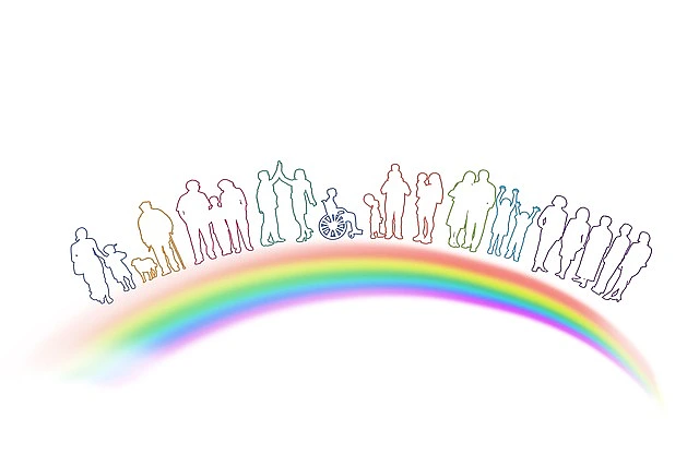 Regenbogen mit verschiedenen Menschen - Inklusion